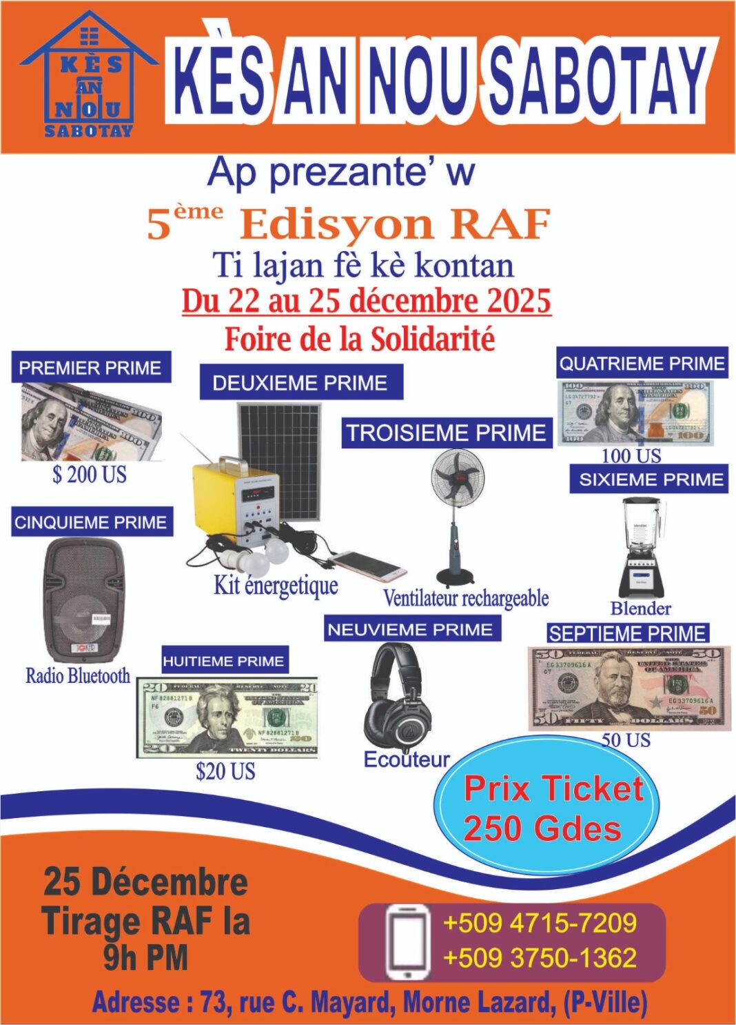 La 5e édition de la raffle “Ti lajan fè kè kontan” lance la 16e Foire de la solidarité de la VGFAH